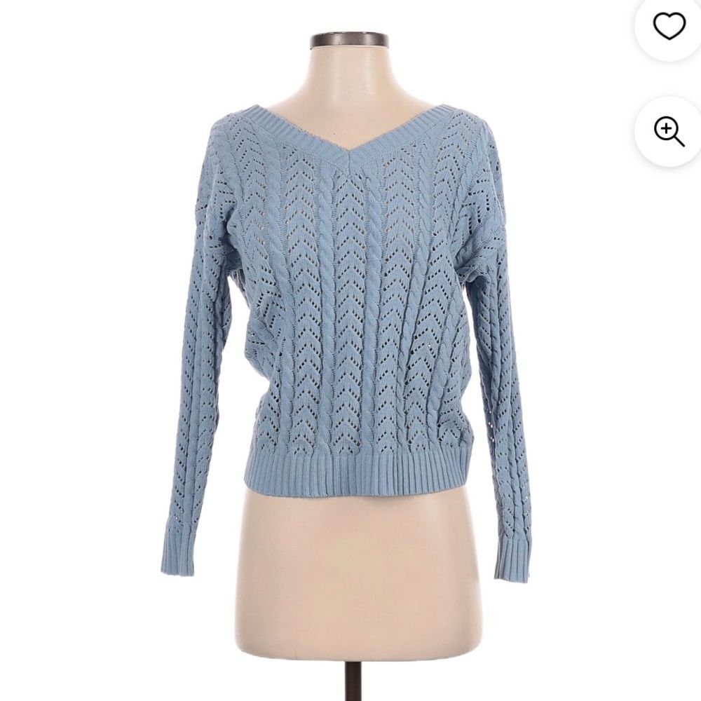 twist back POINTELLE KNIT crop sweater BLUE SIZE XS